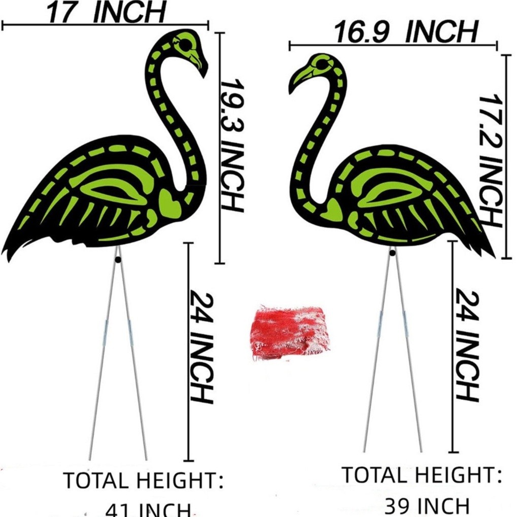 Glow-in-the-dark Skeleton Flamingo Yard Card Inserts