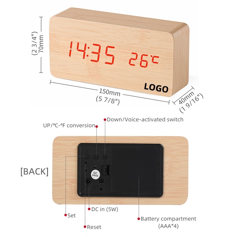 Wooden LED Digital Alarm Clock