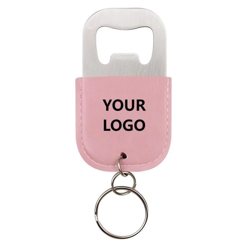 Faux Leather Wrapped Bottle Opener Key Chain