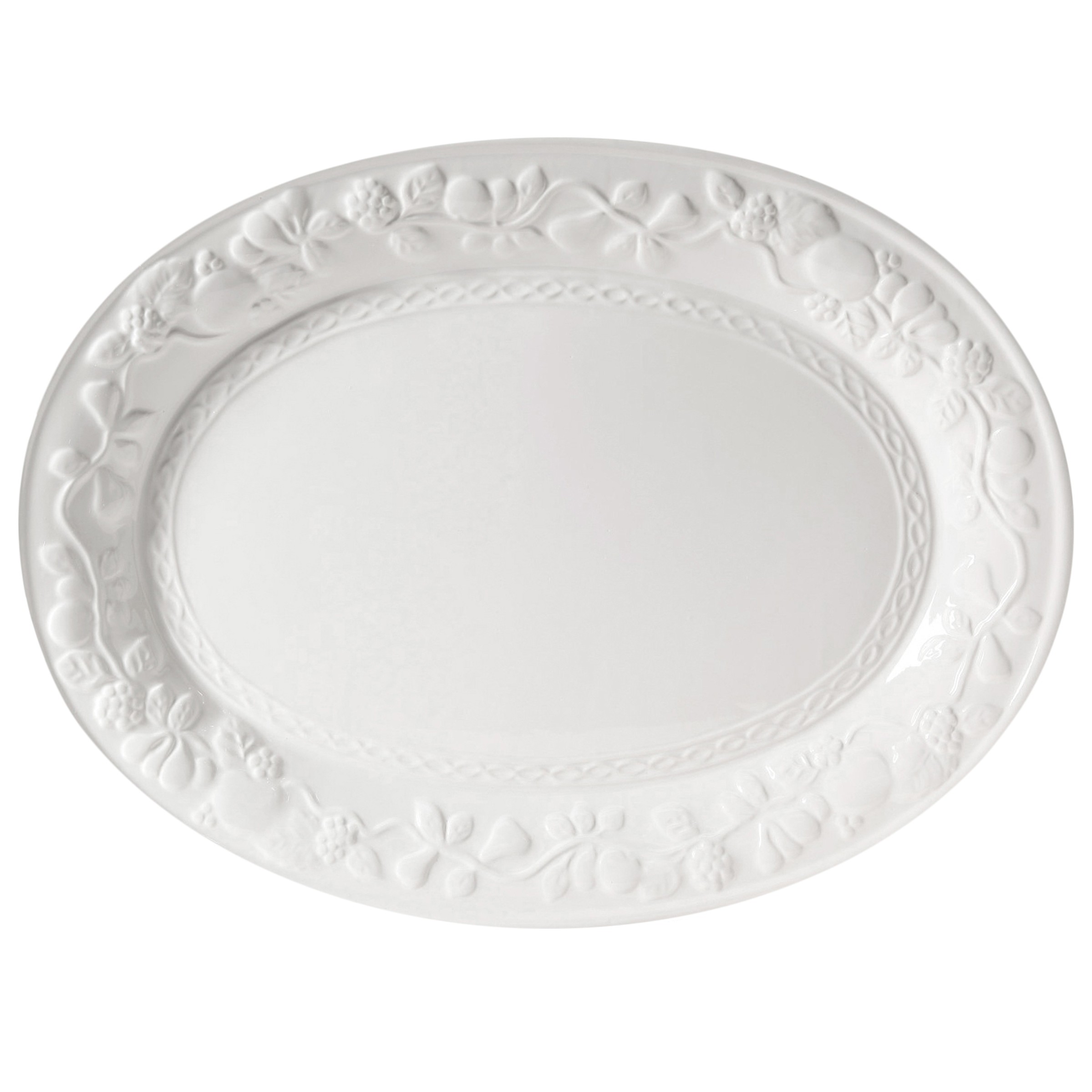 Harvest Embossed Thanksgiving Turkey Oval Serving Platter in White