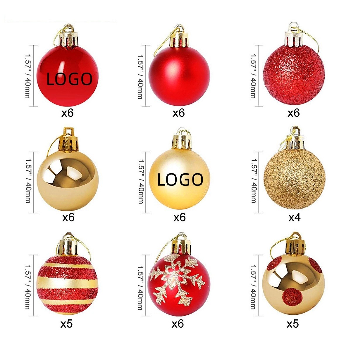Box of 50pcs Electroplated Plastic Christmas Ornament 1 9/16"