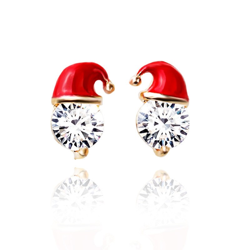 Diamond-encrusted Snowman Hat Earrings