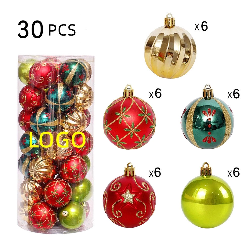 Dia 2 3/8" Barrel-plated Painted Christmas Plastic Ball Set of 30