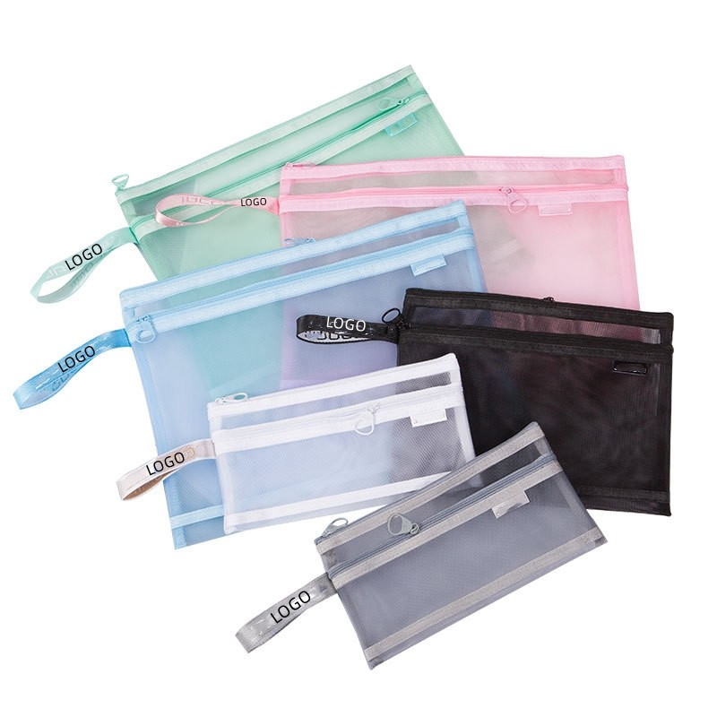 Double-decker Transparent Mesh School Filing Bag A5
