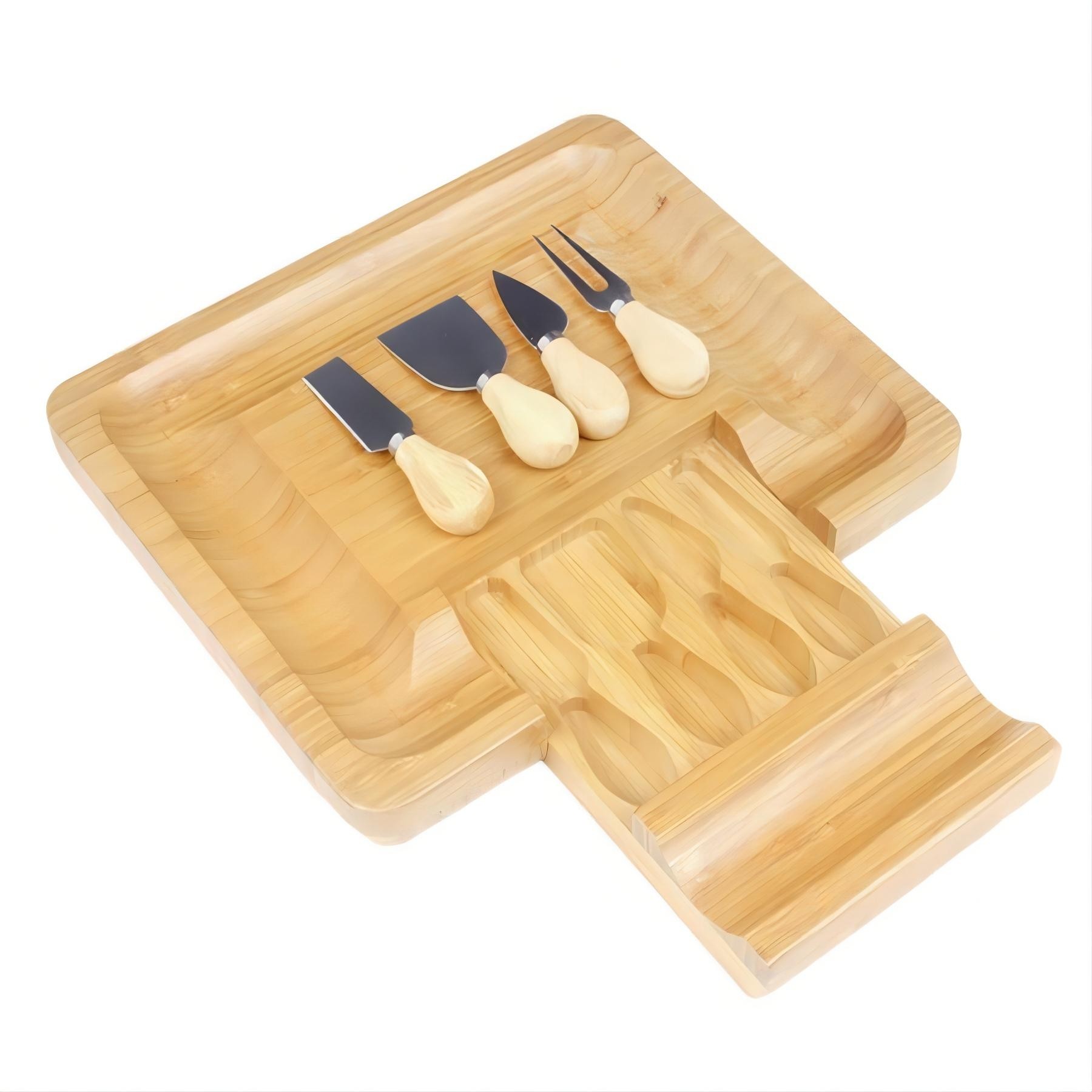 4-Piece Cutlery Bamboo Cheese Tray