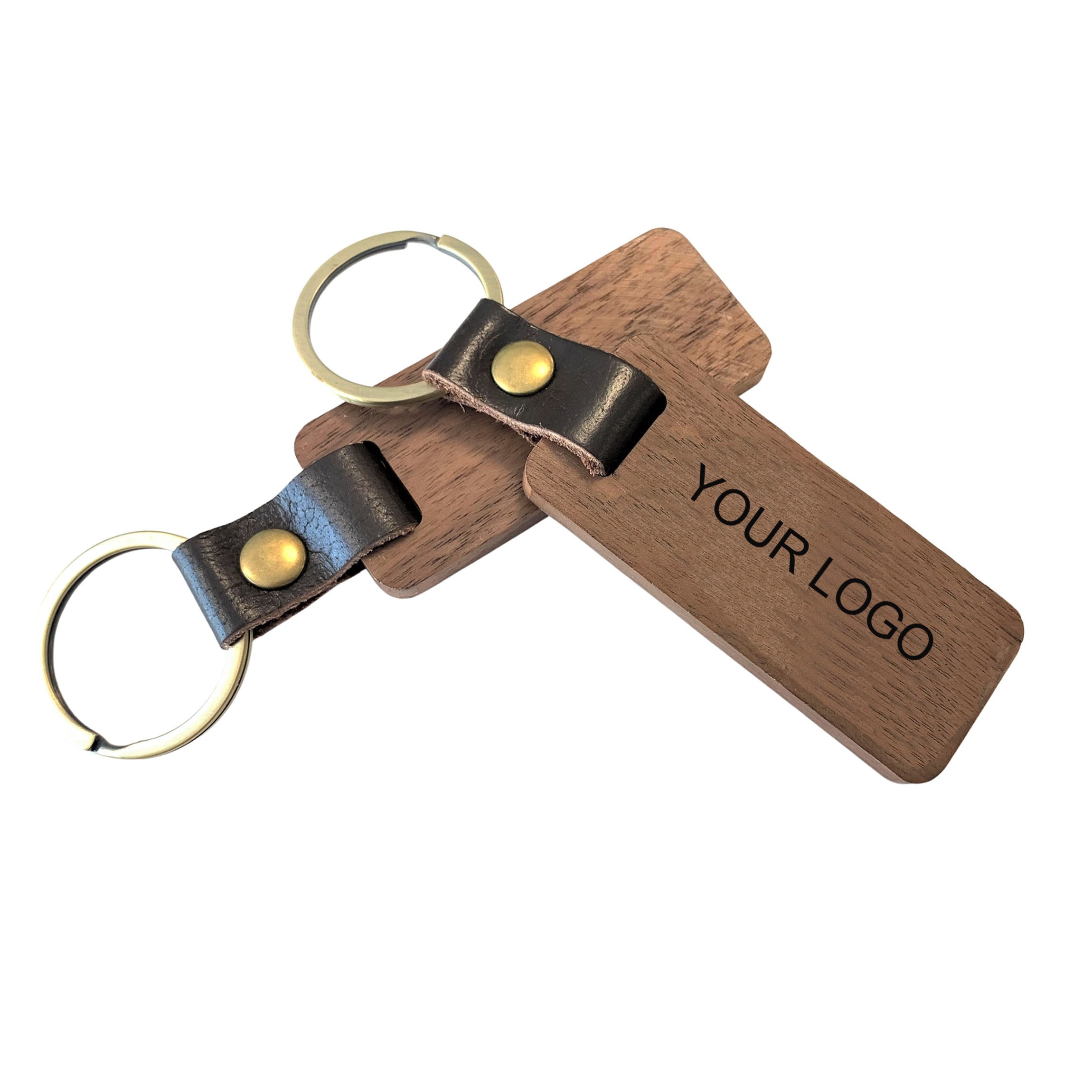 Walnut Wood Laser Engraved Leather Keyring 