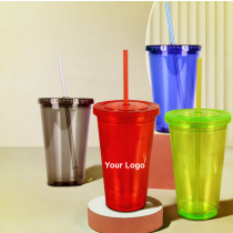14 oz Double Insulated Plastic Cup With Straw