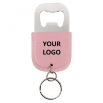 Faux Leather Wrapped Bottle Opener Key Chain