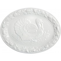 Harvest Embossed Thanksgiving Turkey Oval Serving Platter in White