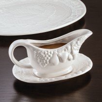 Harvest Embossed Thanksgiving Turkey gravy boat in White